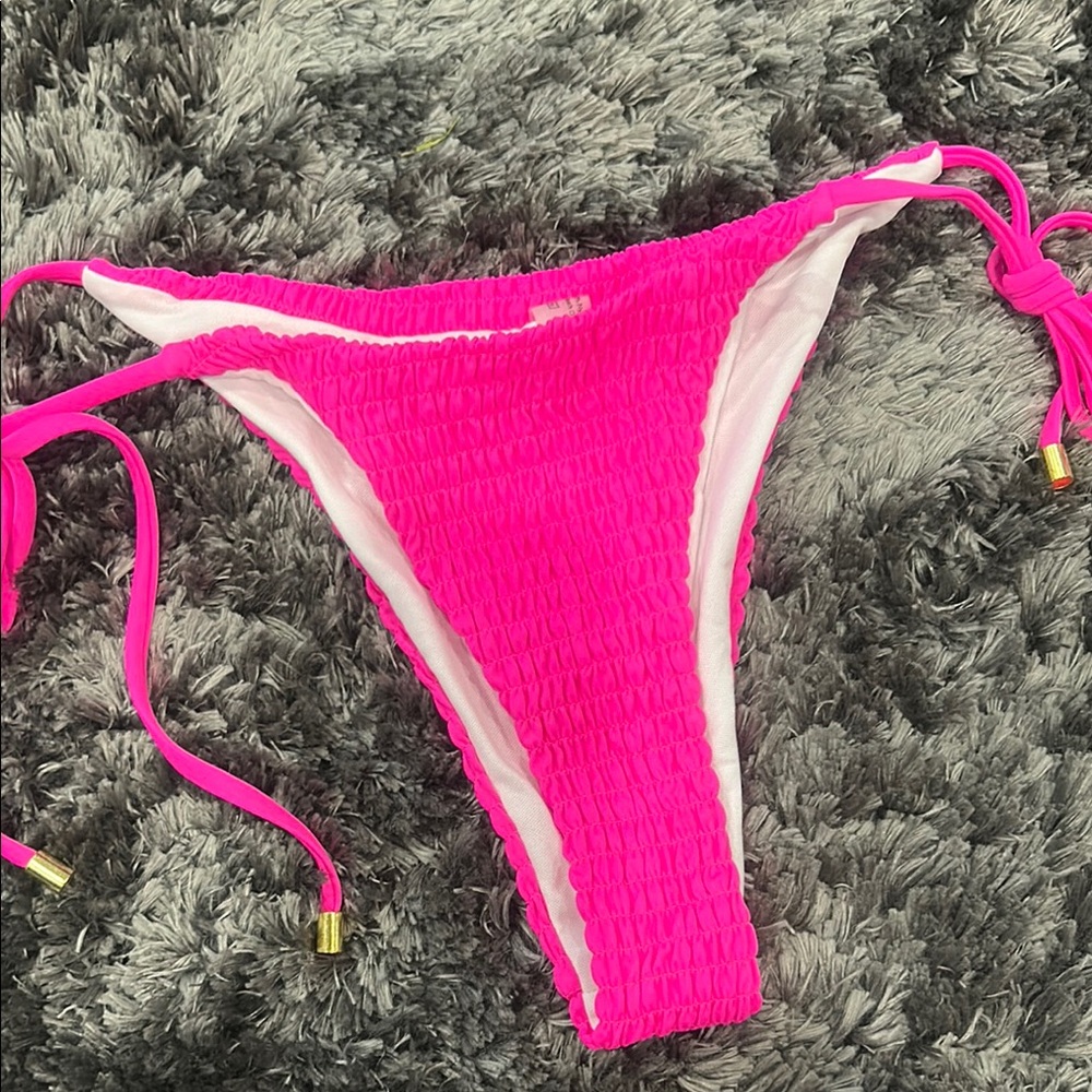 Hot Pink Ruched Bikini Bottom - Picture 2 of 5